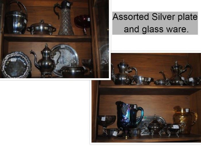 Silverplate and glass ware - this is only a small selection.  Great for event halls and tea rooms.