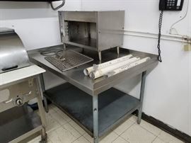 48" x 30" Stainless steel table with green painted steel under shelf & galvanized legs $95