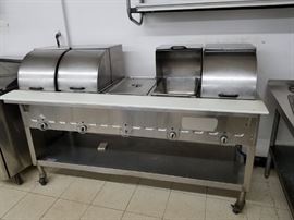 Duke stainless steel 5 hole electric steam table with stainless steel under shelf on wheels $995