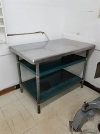 48" x 30" Stainless steel table with green painted steel under shelf & galvanized legs $95