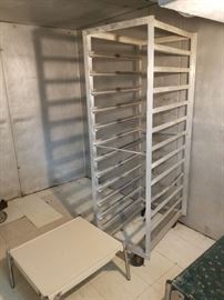 Stainless steel hotel pan rack on wheels $95