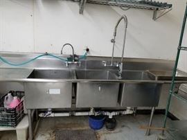 120" Stainless steel 3 compartment sink with right & left drainboards, prerinse & faucet $650
