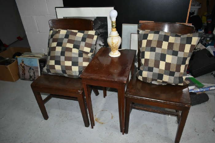 WOOD CHAIRS, NESTING TABLES
