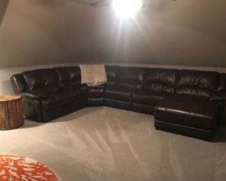 Extra Large Dark Brown Leather Couch, Recliner on right end.