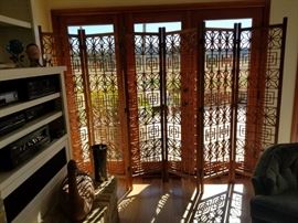 Solid teak, mid-century, 6-panel screen ... hand carved