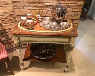 White Furniture Co 1960s French Provincial table with removable  serving tray, very cool!