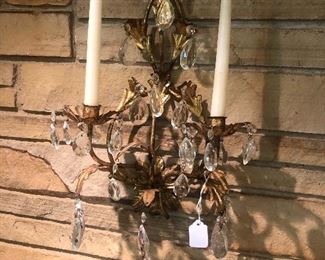 Pair of gold/crystal sconces