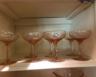 Pink Depression glass champagne glasses