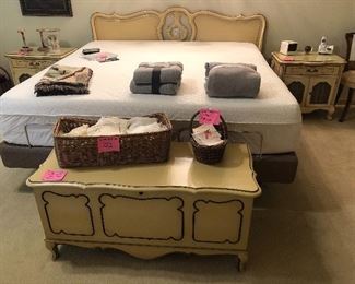 French Provincial King size bed with Tempurpedic King size adjustable power bed and Hope Chest