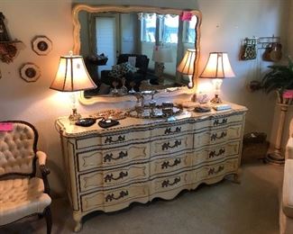 1960's White Furn Co 12 drawer French Provincial Dresser with mirror