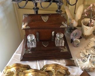 Antique Writing miniature desk with ink wells and letter box