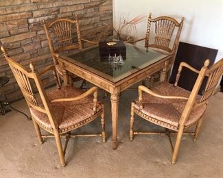 Beautiful game table and 4 arm chairs, high quality solid wood
