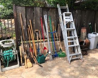 Ladders, yard tools, shovels