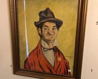Mid century red Skelton assigned oil painting