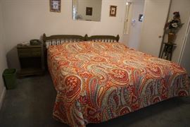 Vintage king size bed and other matching night stand, plant stand, deco mirror & wall art