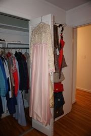 vintage gown & underskirt, purses, clothing