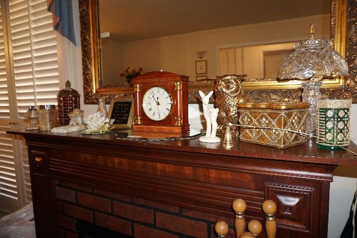 Crystal lamp, vintage marble cigarette holder & matching lighter, brass owl, misc. decorative items
