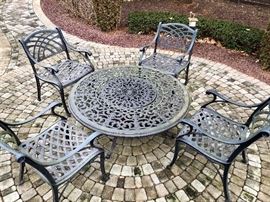 Fortunoff Cast Aluminum "Milan" Cast Top Firepit Table & Chairs