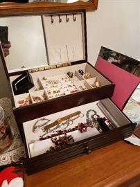 Jewelry box, lots of costume jewelry