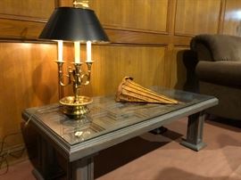 Coffee Table and Brass lamp