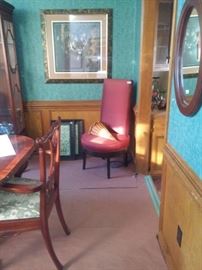 Red Upholstered Mid Century Chair