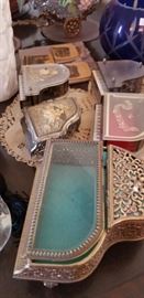 Several  vintage music boxes