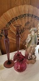 Antique purple glass candlestick and other treasures