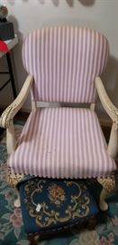 Shabby chic chair and embroidered ottoman