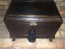 Fine looking wooden box with Asian motif