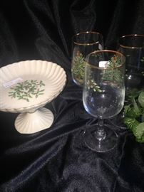 Another Lenox serving piece plus gold rim Christmas tree glasses