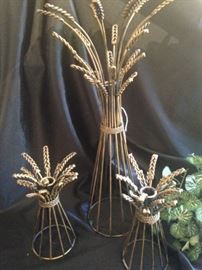 Set of three metal sheaf candleholders
