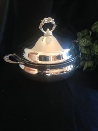 Silver plate serving bowl with cover