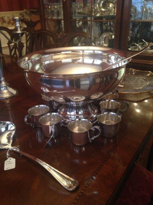 Impressive silver plate punch bowl & cups