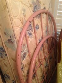 Consigned shabby chic pink twin iron bed