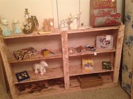 Consigned shabby chic pink shelving unit