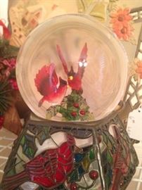 Stained glass cardinal snow globe