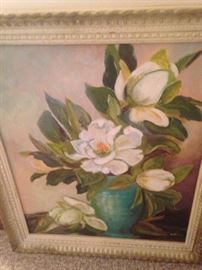 Framed oil of magnolias