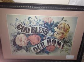Vintage framed "God Bless Our Home" . . .