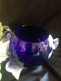 Cobalt blue bowl (Although cobalt blue glass existed before the Industrial Revolution, it was rare until the early 1800s.)