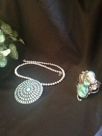 Sterling and turquoise necklace and bracelet made by Larry Moses Begay