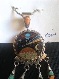 Double sided pendant (micro inlay moon & stars) signed by David R. Freeman Jr.