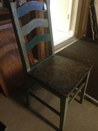 One of two wooden chairs