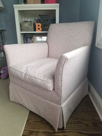 Small Pink Chair with matching twin bedskirts, 28w x 27d x 33h