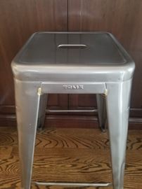 Pair of steel Tolix bar stools (counter height), 17.5sq x 26h