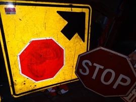 2 Metal Signs 1 Stop Sign, 1 Stop Ahead Square S ...