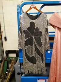 black and silver sequence silk dress