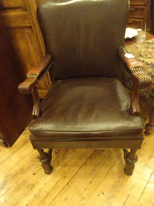 Pair of Leather Nail Head Arm Chairs 