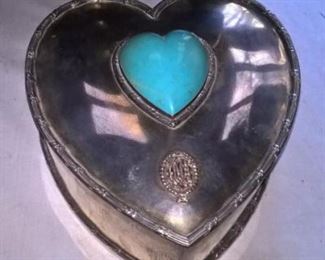 Durgin Sterling Heart Jewelry Box with Turquoise