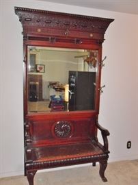 English Victorian Aesthetic Mahogany Hall Bench