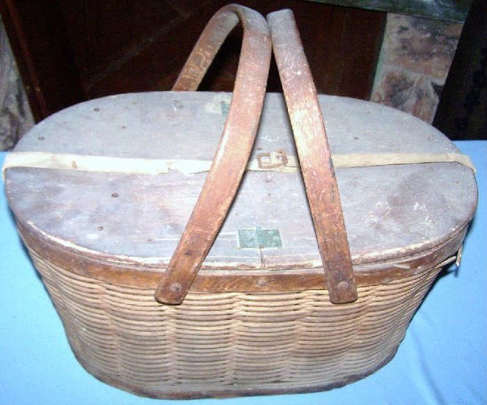 Victorian Tin Lined Picnic Basket with Ice Compartment